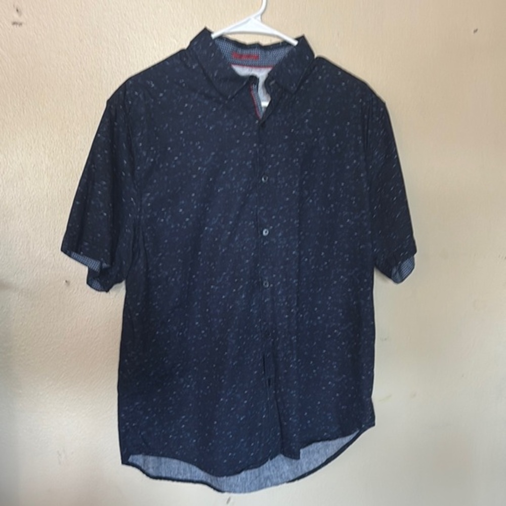 Men's Navy Blue Short Sleeve Shirt Denim & Flower Ricky Singh XL/44  Slim fit